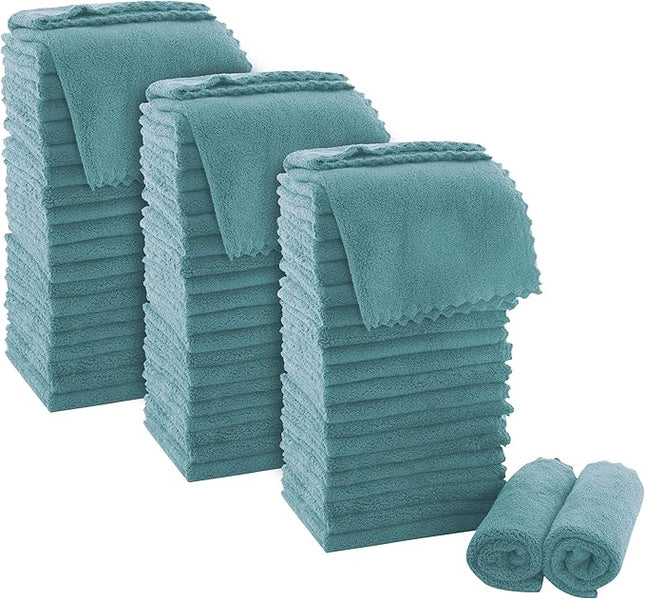 MOONQUEEN Ultra Soft Premium Washcloths Set - 12 x 12 inches - 72 Pack - Quick Drying - Highly Absorbent Coral Velvet Bathroom Wash Clothes (Teal)