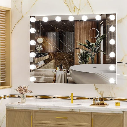 Hasipu 32" x24” Hollywood Vanity Mirror with Lights - Makeup Mirror with 17 Dimmable LED Bulbs, 10X Magnification, Touch Control, USB & Type-C Charging Port (Square White)