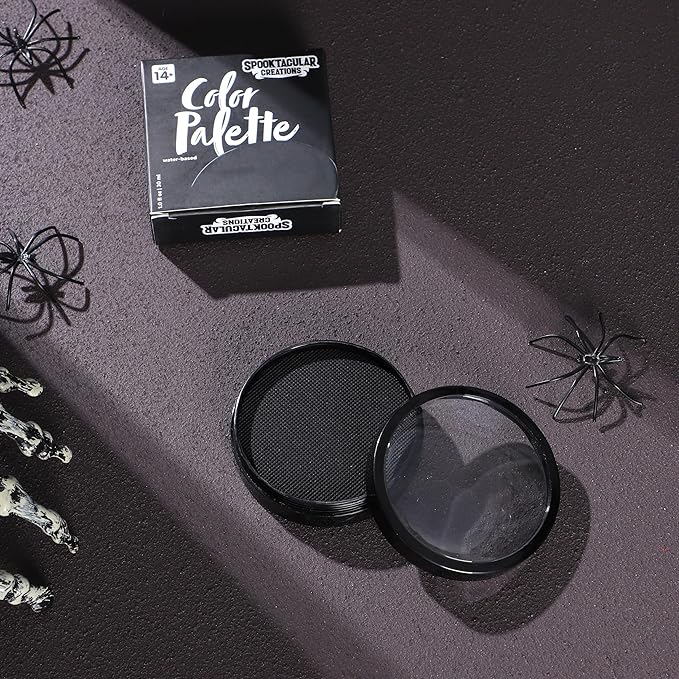 Spooktacular Creations Halloween Makeup Face Body Paint Waterproof Foundation Cream Cake Tub, Halloween Party Cosplay Clown Sfx Costume and Dress Up Makeup for Adult(1 Oz, Black)