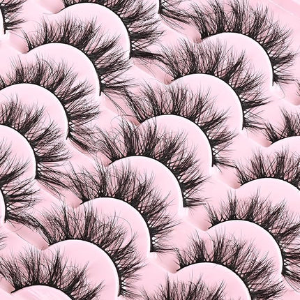 FARRED Cat Eye Lashes Short Natural Eyelashes 15mm Fluffy Wispy Strip Eyelash 14 Pairs Cute Natural Fake Lashes Packs Small Full pestañas Set (F10 | 9-15mm)