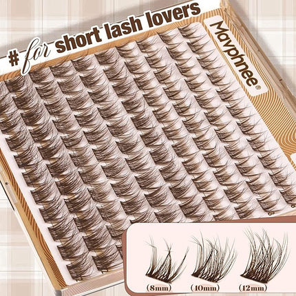 Brown Lash Clusters Short Eyelash Extensions 8-12MM Wispy Cluster Lashes Natural Individual Lashes Dark Brown Eyelash Clusters Clear Band Lash Extensions Everyday DIY Lash Pack by Mavphnee