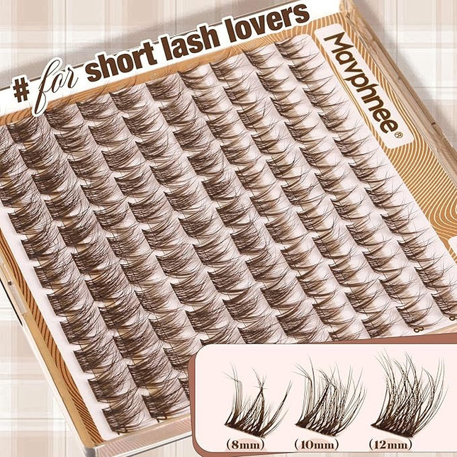 Brown Lash Clusters Short Eyelash Extensions 8-12MM Wispy Cluster Lashes Natural Individual Lashes Dark Brown Eyelash Clusters Clear Band Lash Extensions Everyday DIY Lash Pack by Mavphnee
