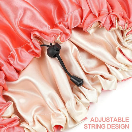 CHORHA Satin Sleep Cap, Double-Sided Adjustable Bonnet (Coral)