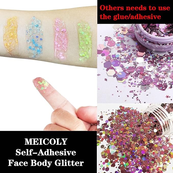MEICOLY Neon Green Body Glitter Gel,UV Blacklight Chunky Face Glitter Gel,Glow in The Dark Glitter Paint,Singer Concert Music Festival Party Rave Accessories,Halloween Glitter Makeup for Women,50ml