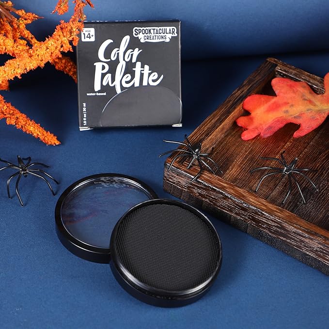 Spooktacular Creations Halloween Makeup Face Body Paint Waterproof Foundation Cream Cake Tub, Halloween Party Cosplay Clown Sfx Costume and Dress Up Makeup for Adult(1 Oz, Black)