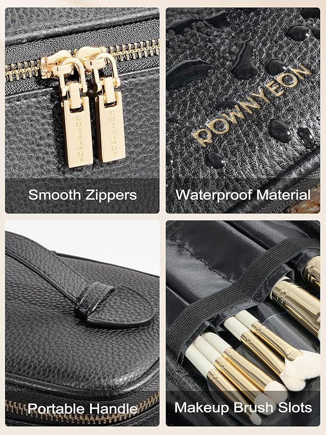 Cosmetic Bag,ROWNYEON Makeup Bag,Portable Makeup Train Case,Travel Toiletry Bag Case Organizer for Women,Black