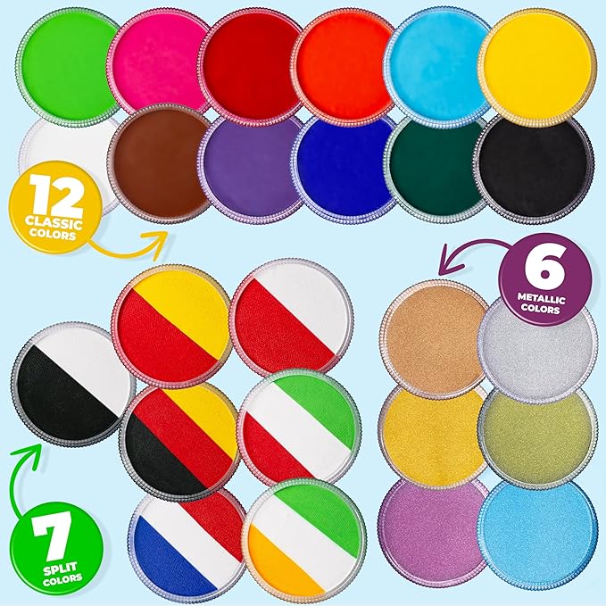 Blue Squid Face Paint Water Based Single Cake Professional Face & Body Paint - Water Activated, Kids Adults Face Painting for Costume, Halloween Makeup, Cosplay - Green, White, & Orange Face Paint 30g