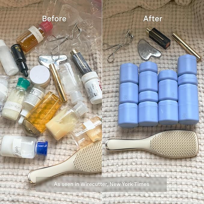 Cadence Travel Containers - Daily Routine Capsule Set - Magnetic Containers with Lids,4 Flex Mediums (1.32oz) & 3 Flex Smalls (0.56oz) - Shampoo, Conditioner, Body Wash, Pills, & More - Pacific