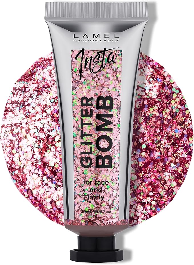Insta Glitter Bomb: Quick-Dry Holographic Face & Body Glitter Gel | Long-Lasting Shine & Effortless Removal | Perfect Face Glitter Makeup & Body, Hair Shimmer | Vegan & Cruelty Free -0.67 fl.oz