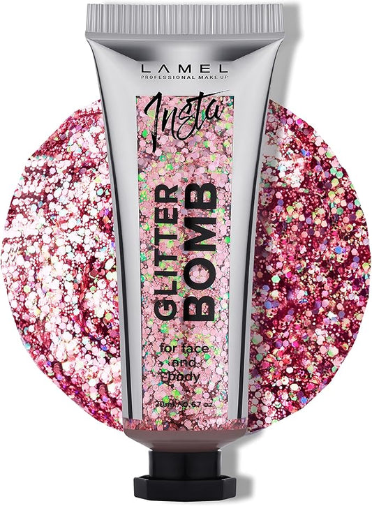 Insta Glitter Bomb: Quick-Dry Holographic Face & Body Glitter Gel | Long-Lasting Shine & Effortless Removal | Perfect Face Glitter Makeup & Body, Hair Shimmer | Vegan & Cruelty Free -0.67 fl.oz