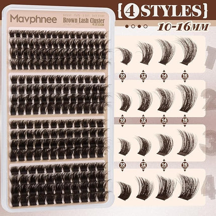 Brown Lash Extensions Gently Fluffy Eyelash Clusters Dark Brown Lash Clusters Clusters Salon Eyelash Extensions 130D 150D 180D 200D Volume Lashes Value Pack Pestañas Postizas Marrón (208Pcs, 10-16MM)