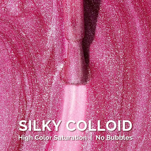 MelodySusie Pink Glitter Gel Nail Polish,0.5fl oz Nails Soak Off UV LED Strawberry Pink Shimmer Gel Polish Gift for Women Nail Art Manicure Salon DIY Nail Design Decoration at Home-1749