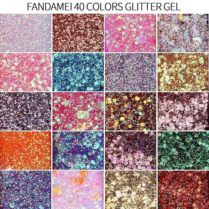 FANDAMEI 40 Colors Face Glitter, Face Paint Glitter Gel - Face Glitter for Women Girls Kids, No Glue Needed, Multi-Purpose Glitter Makeup for Hair Face Body Halloween Rave Carnival