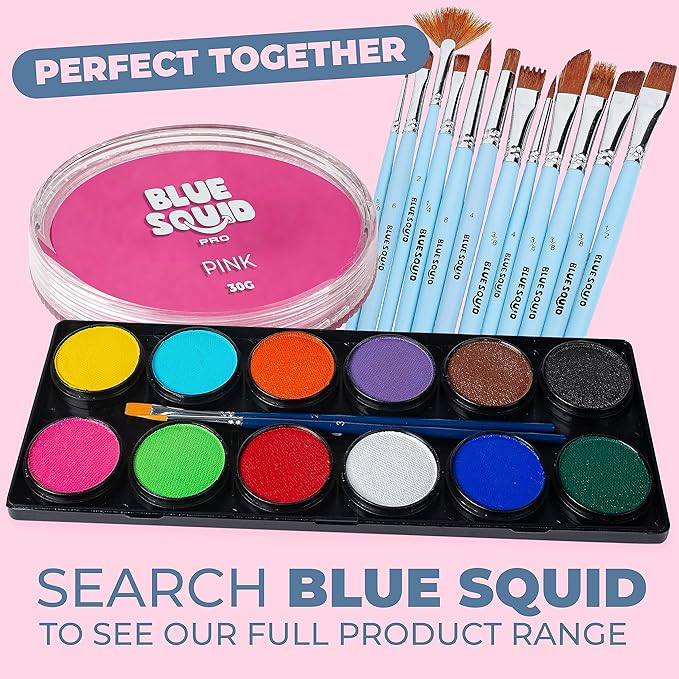 Blue Squid Face Paint Water Based Single Cake Professional Face Paint & Body Paint - Water Activated, Kids Adults Face Painting for Costume, Halloween Makeup, Cosplay - Classic Pink Face Paint 30g