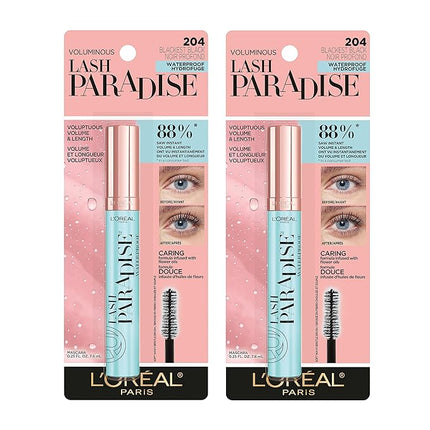 L'Oreal Paris Makeup Voluminous Lash Paradise Mascara, Voluptuous Volume, Intense Length, Feathery Soft Full Lashes, No Flaking, No Smudging, No Clumping, Blackest Black, 0.25 Fl Oz (Pack of 2)