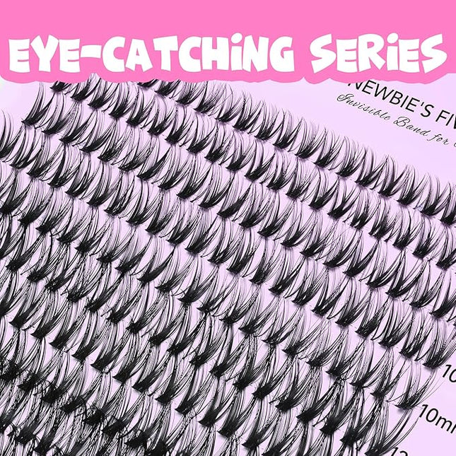 VEYESBEAUTY Lash Clusters Individual Eyelash Extensions Thin & Invisible Band DIY False Eyelashes for Self-application Newbie's Five-Second Series Wispy Lash Tray, Ribbon 8-16mm Mixed Length