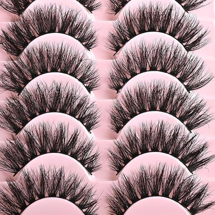 FARRED Wispy Lashes Hybrid Mink Eyelashes 14 Pairs Short Cat Eye Natural Fluffy False Eyelashes Faux Mink Strip Eye Lashes Pack for Daily Makeup (F18 | 8-14 mm)
