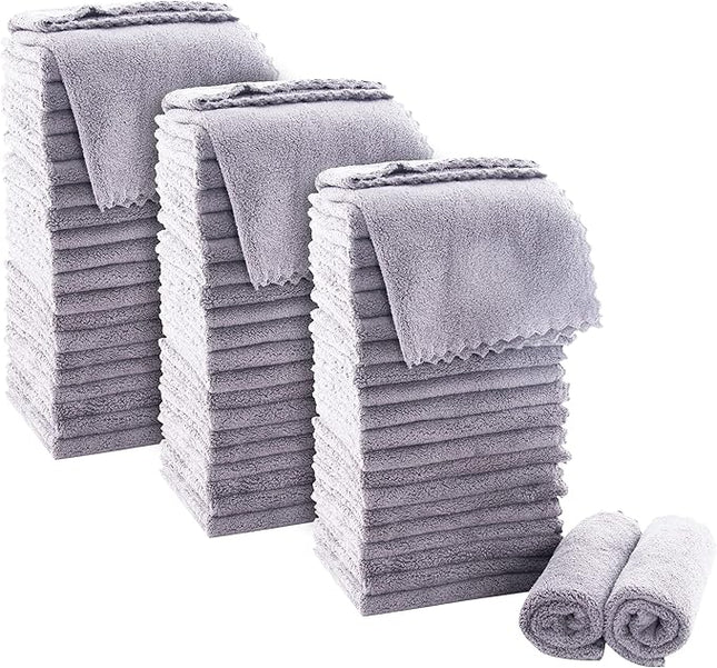 MOONQUEEN Ultra Soft Premium Washcloths Set - 12 x 12 inches - 72 Pack - Quick Drying - Highly Absorbent Coral Velvet Bathroom Wash Clothes (Light Grey)