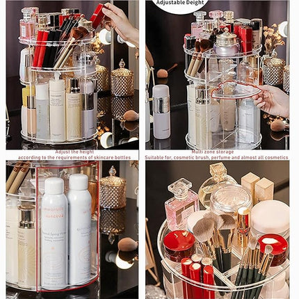 Clear Rotating Makeup Organizer for Vanity,Adjustable Skincare Organizer Countertop,Cosmetic Display Cases for Beauty,Skin Care,Spinning Makeup Stand,Make up Storage Organizer and Perfume organizer