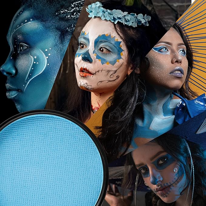 Spooktacular Creations Halloween Makeup Face Body Paint Waterproof Foundation Cream Cake Tub, Halloween Party Cosplay Clown Sfx Costume and Dress Up Makeup for Adult( 1 Oz, Light Blue )