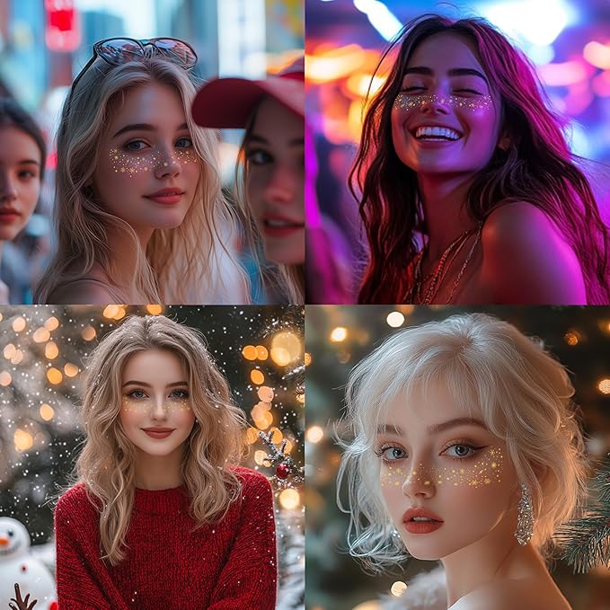 10 Pcs Makeup Patches, Glitter Freckles, Waterproof Face Glitter Speckles, Temporary Face Freckles For Women (Golden Snowflake)