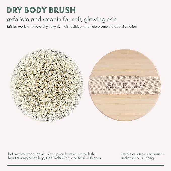 EcoTools Dry Body Brush, Cruelty-Free Bristles Exfoliate & Smooth Skin, Dry Brushing Removes Flaky Skin, May Help Improve Circulation & Tone, Eco-Friendly Skincare Tool, Vegan & Cruelty-Free, 1 Count