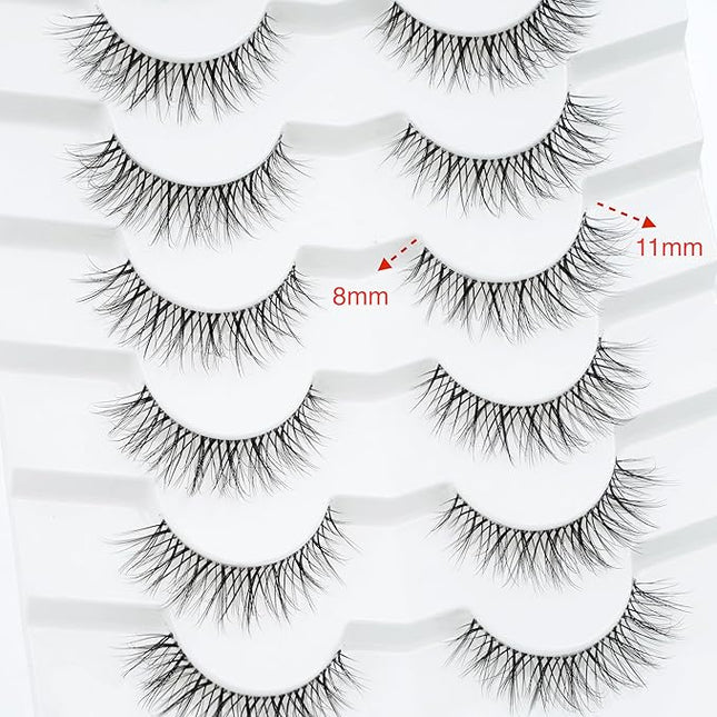3D Clear Band False EyeLashes Natural Look Cat Eye Wispy Fake lashes Short Supernatural Cross Soft Reusable Lashes 7 Pairs-Happy Heartbeat(No.210)