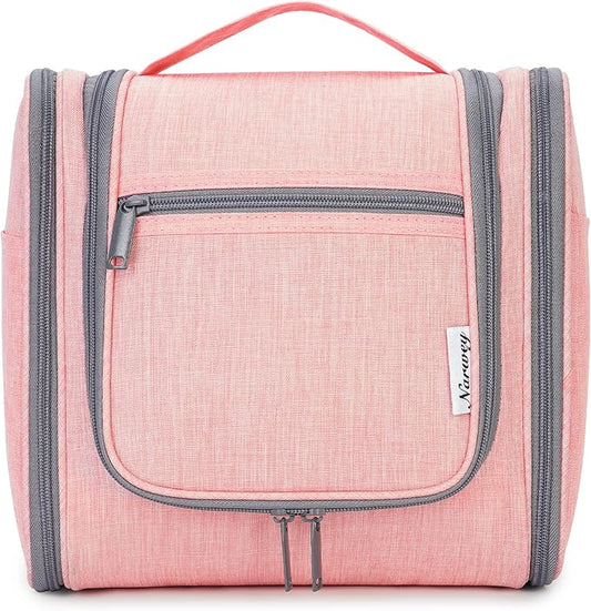 Narwey Hanging Toiletry Bag for Women Travel Makeup Bag Organizer Toiletries Bag for Cosmetics Essentials Accessories(Large, Pink)