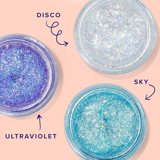 UNICORN SNOT Holographic Face Glitter & Body Glitter Gel: Glitter Makeup, Festival Rave and Anime Cosplay, Halloween Costume Makeup - Vegan & Cruelty Free, 1.7 oz 3-Pack (Disco/UV/Sky)