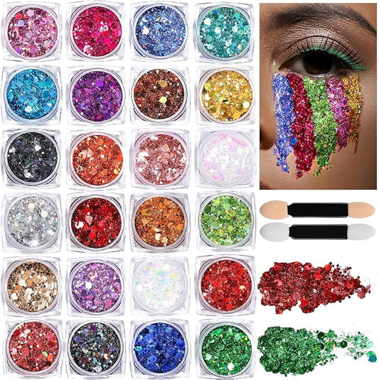 Teenitor 24 Colors Body & Hair Glitter Gel - Face, Body, Hair Glitter for Halloween Makeup Festival