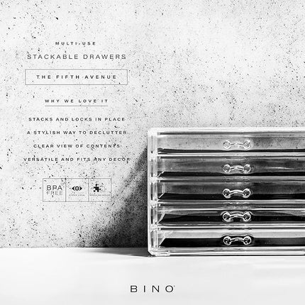 BINO THE MANHATTAN SERIES Acrylic Makeup Drawer Organizer- 5 Drawers | Clear Beauty Organizers and Storage| Cosmetic & Makeup Drawer| Home Organization| Jewelry & Vanity Accessories Drawers