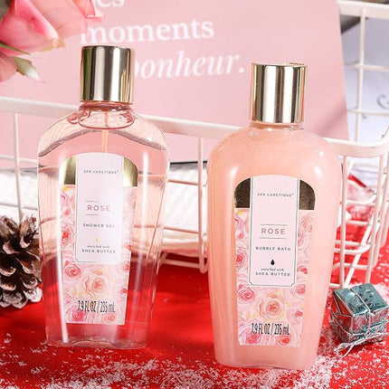 Spa Luxetique Spa Gift Set, Bath Gift Set for Women, 10 Pcs Rose Bath Set, Pink Tote Gift Bag with Shower Gel, Bubble Bath, Body Lotion, Hand Cream, Christmas Beauty Gifts for Women