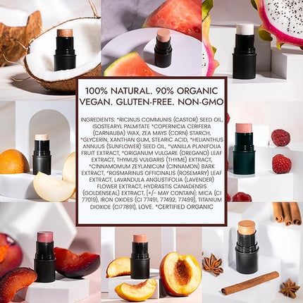 BaeBlu - Organic Blush Tube, Brandy - 100% Natural Vegan Cream Blush Sticks, Multi-Use Bronzer, & Highlighter for Lips, Cheeks & Eyes, Buildable Shimmer, Gluten-Free, Paraben-Free, Made in USA