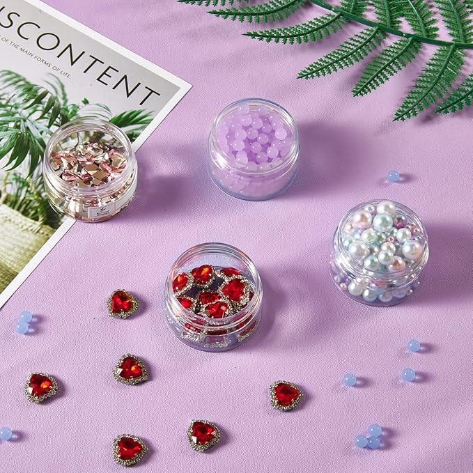 50 Pack 1 OZ Plastic Jars Round Clear Cosmetic Container with Clear Lids, Eternal Moment Slime Jars for Lotion, Cream, Ointments, Makeup, Eye shadow, Rhinestone, Samples, Pot, Travel Storage