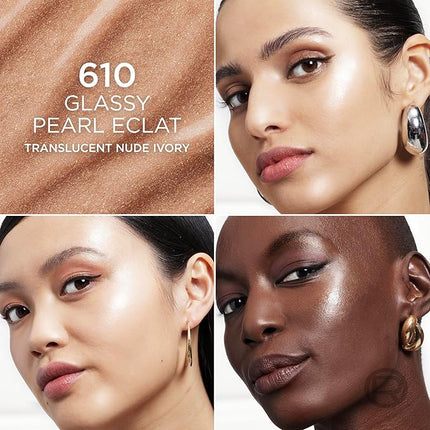 L'Oreal Paris True Match Lumi Le Glass Highlighter Stick, Reflective, Translucent, Glassy Highlighter for Face and Body, 610 Glassy Pearl Eclat, 0.17 Oz