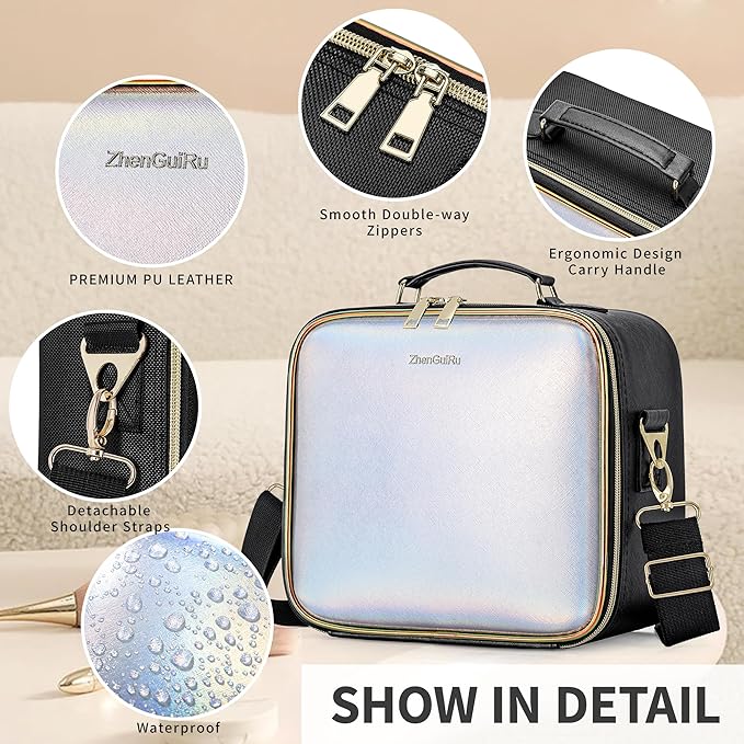 Travel Makeup Bag with Light Up Mirror, Cosmetic Artist Organizer Case with LED Mirror, Travel Makeup Case for Cosmetic Brush Holder Storage, Toiletry Case for Women Gift