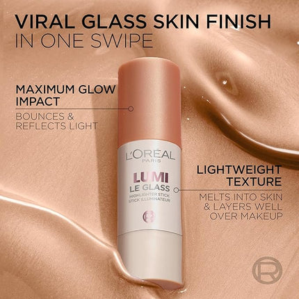 L'Oreal Paris True Match Lumi Le Glass Highlighter Stick, Reflective, Translucent, Glassy Highlighter for Face and Body, 620 Pink Ballet, 0.17 Oz