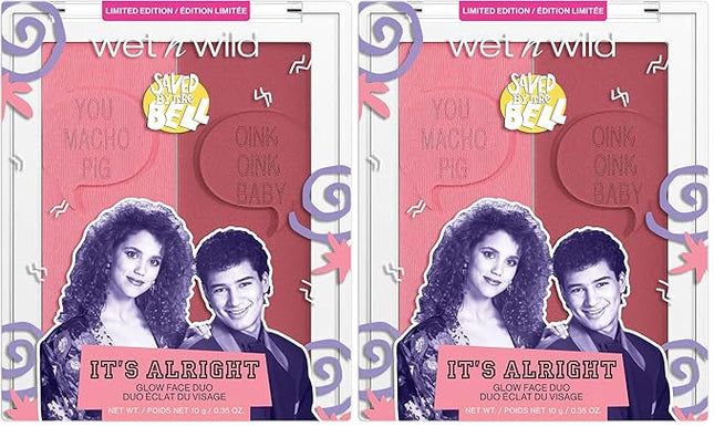 Wet n Wild Saved By The Bell Highlighter + Illuminator Glow Face Duo, Highlighter Makeup Powder, Illumniator Makeup Powder, Cruelty-Free Makeup, It's Alright (1114534) (Pack of 2)