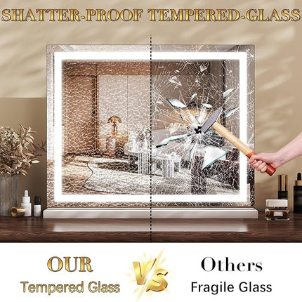 ROLOVE 23x18 Inch Lighted Vanity Mirror, 3-Color Dimmable LED & Touch Control - Large Makeup Mirror for Dressing Room (Wall/Tabletop Mount)