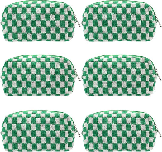 PAZIMIIK Checkered Makeup Bag for Purse Portable Zipper Make Up Pouch Small Cosmetic Case for Travel Accessories (6PCS Green)