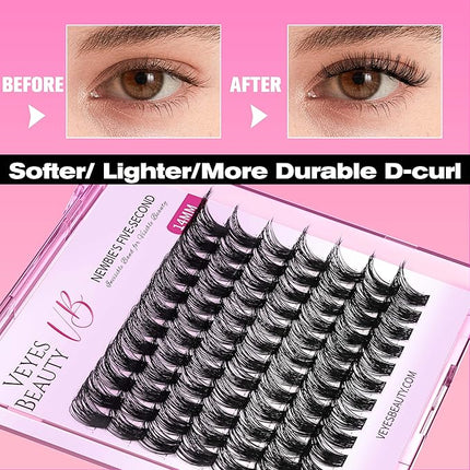 VEYESBEAUTY Lash Clusters Individual Eyelash Extensions Thin & Invisible Band DIY False Eyelashes for Self-application Newbie's Five-Second Series Wispy Lash Tray, Bomb 12mm Single Length