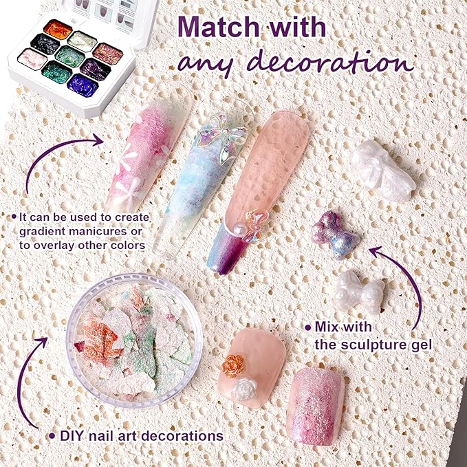 Gradient Painting Gel, 9 Colors Glitter Gold Silver Ombre Gel Nail Polish for Pigment Pat Nails Aura Nails, French Manicure DIY Nail Art Long-lasting No-wipe Palette Cosmic Jewels