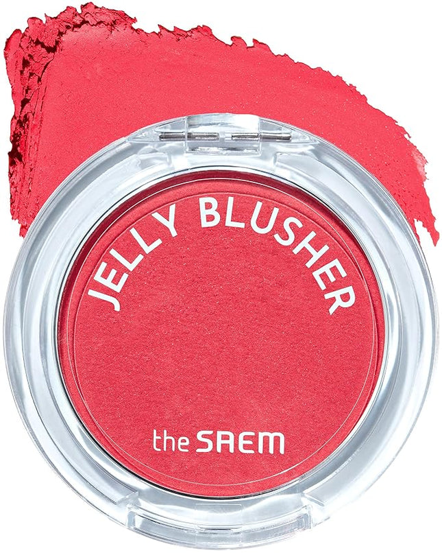 THESAEM Jelly Blusher - PK02 Scarlet Pink Clear Red Pink - Korean Watercolor Blush Cushion Velvet Finish - Long-Lasting Vibrant Cheek Color with Smooth Blending Formula, 0.21oz