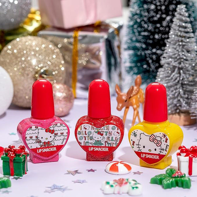 Lip Smacker Nail Polish, 3 Moisturizing, Smoothing Soft Shine, Hydrating & Protecting Fun Flavors, Cruelty-Free & Vegan - Holiday Hello Kitty