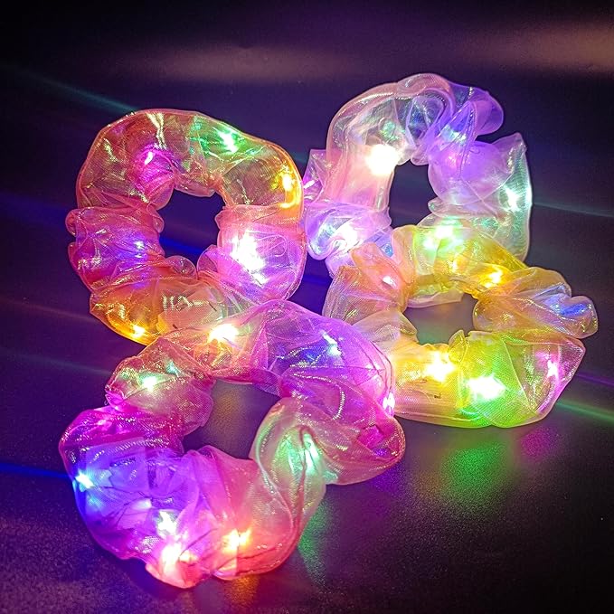 4Pcs LED Hair Ties for Women & Girls: Multi Mode Light Up Hair Accessories for Neon Glow Rave, Christmas Festivals