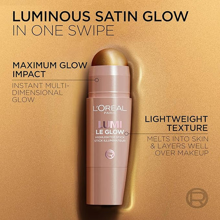 L'Oreal Paris True Match Lumi Le Glow Highlighter Stick, Luminous, Satin, Glowy Highlighter for Face and Body, 640 Sparkling Rose, 0.17 Oz