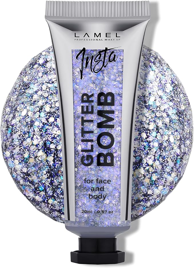 Insta Glitter Bomb: Quick-Dry Holographic Face & Body Glitter Gel | Long-Lasting Shine & Effortless Removal | Perfect Face Glitter Makeup & Body, Hair Shimmer | Vegan & Cruelty Free -0.67 fl.oz