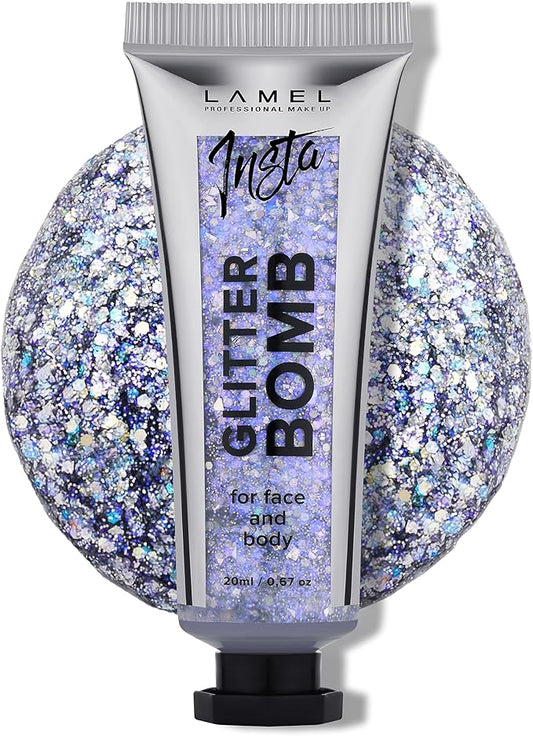 Insta Glitter Bomb: Quick-Dry Holographic Face & Body Glitter Gel | Long-Lasting Shine & Effortless Removal | Perfect Face Glitter Makeup & Body, Hair Shimmer | Vegan & Cruelty Free -0.67 fl.oz