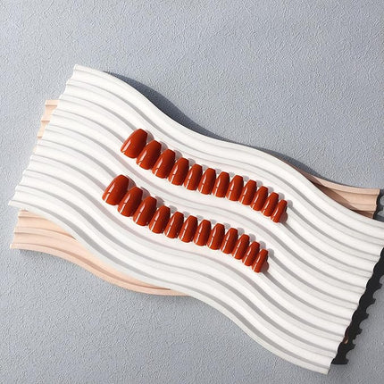 Caramel Press on Nails Medium Coffin Fake Nails Press ons, KXAMELIE Full Cover False Nails Tips Medium Length Glue on Nails Natural Thick Long Acrylic Nails 24Pcs Solid Color Coffin Nails for Women