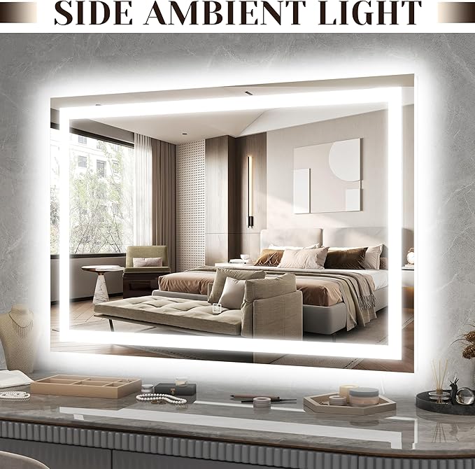 31" x 22" Large Lighted Vanity Mirror with Lights, Dimmable 3 Modes, LED Makeup Mirror for Bathroom ＆ Dressing Room, Tabletop or Wall-Mounted, 10X Magnification, White